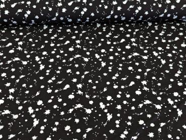 Baumwolljersey Weiße Farbkleckse auf Schwarz 35 x 150 cm